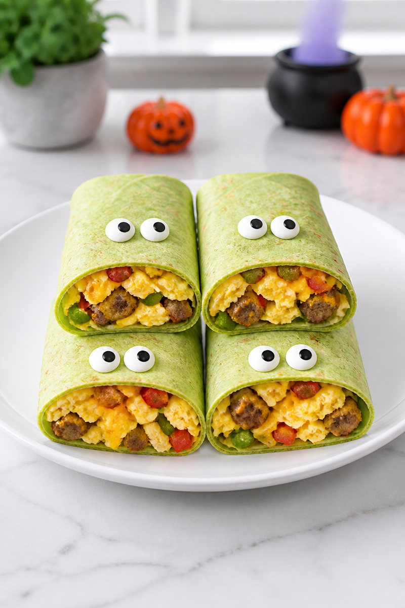 Halloween Monster Breakfast Burrito Wrap
