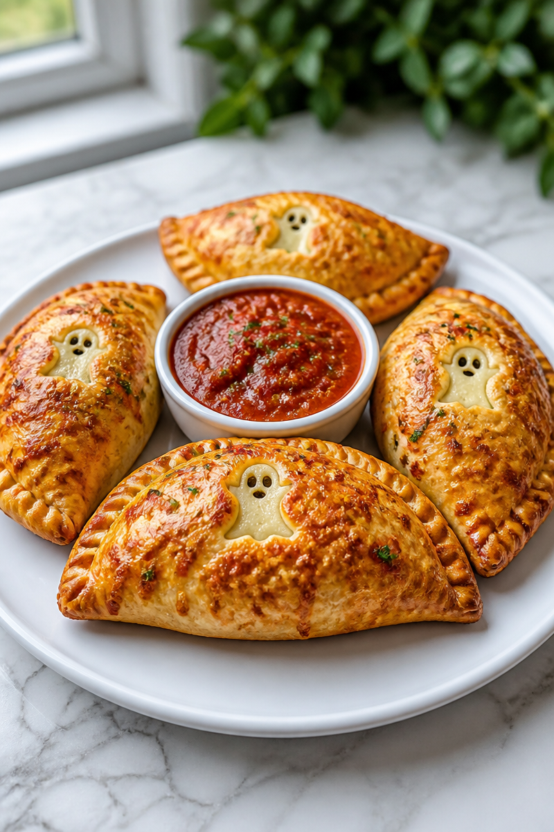Spooky Spinach Stuffed Halloween Calzone