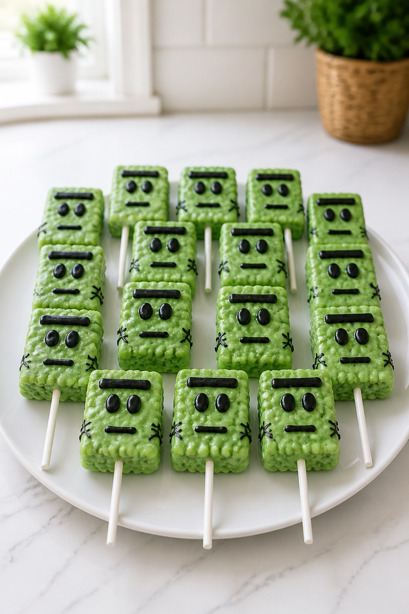 Frankenstein Rice Krispie Treat Pops