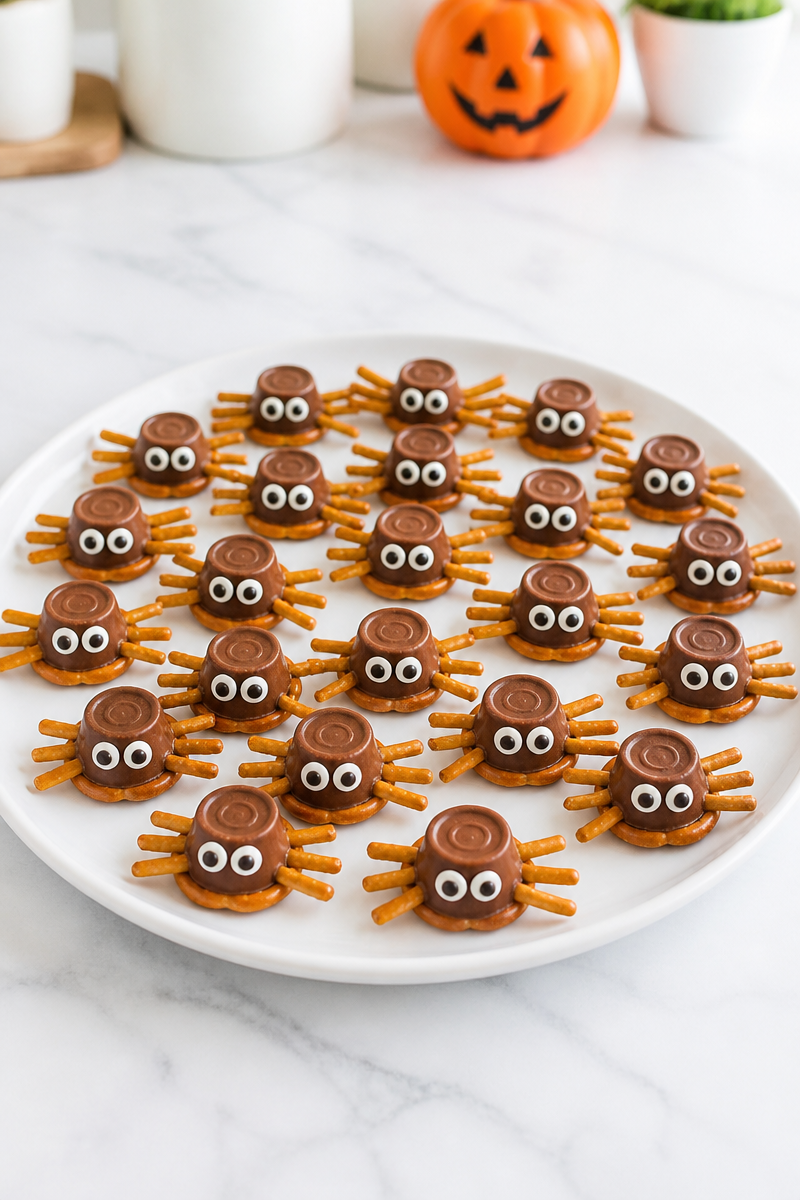 Halloween Pretzel Spider Snack Bites