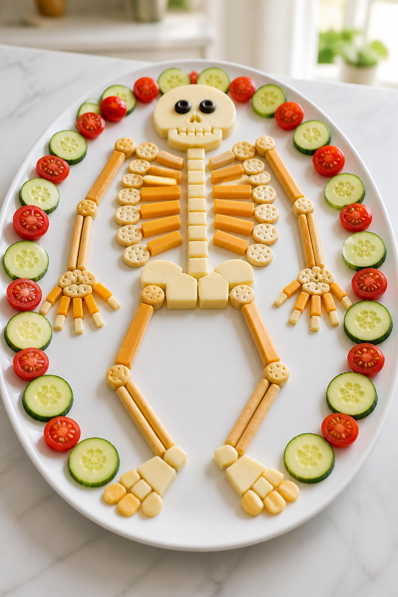 Halloween Cheese and Cracker Skeleton