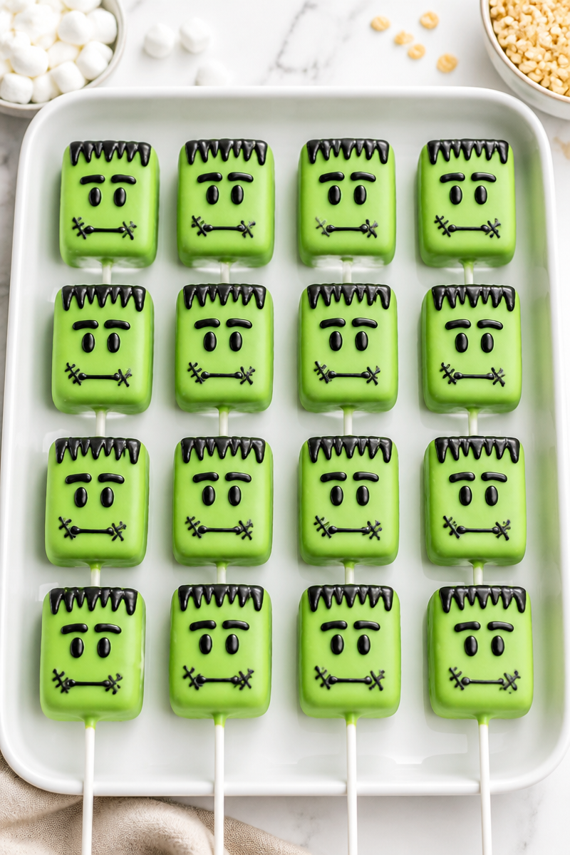 Frankenstein Rice Krispie Treat Pops