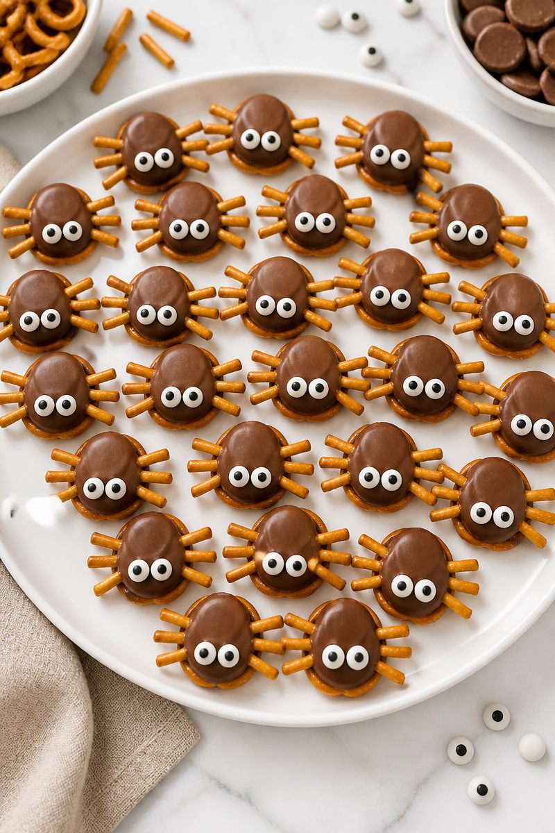 Halloween Pretzel Spider Snack Bites