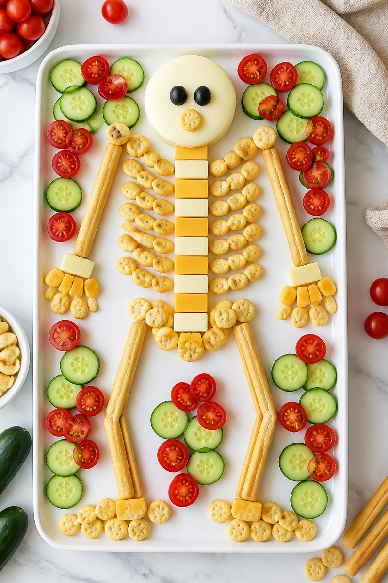 Halloween Cheese and Cracker Skeleton
