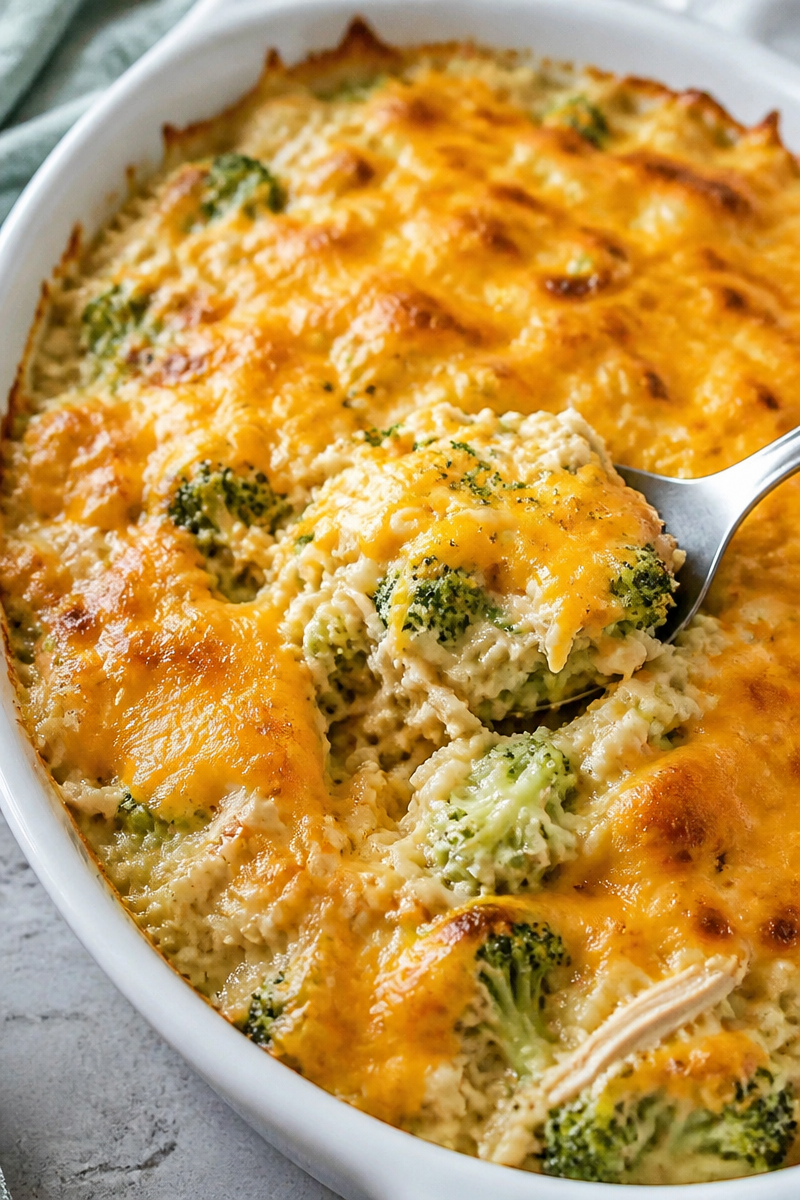 Cheesy Broccoli Chicken and Rice Casserole