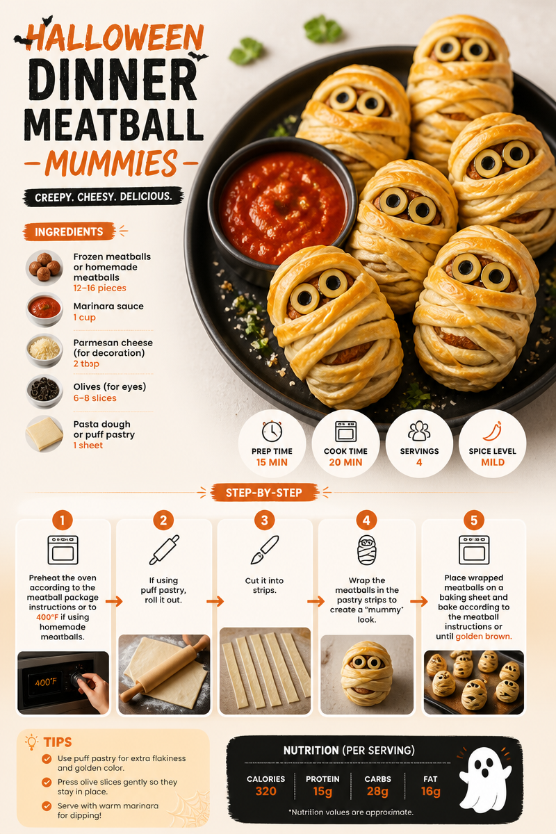 Halloween Dinner Meatball Mummies