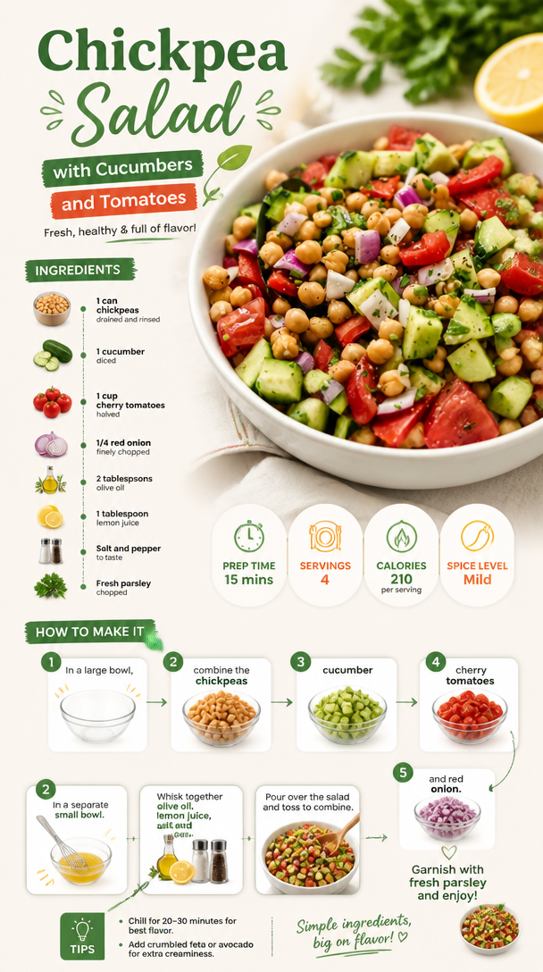 Chickpea Salad with Cucumbers and Tomatoes
