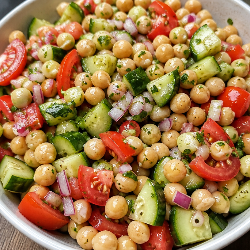 Chickpea Salad with Cucumbers and Tomatoes