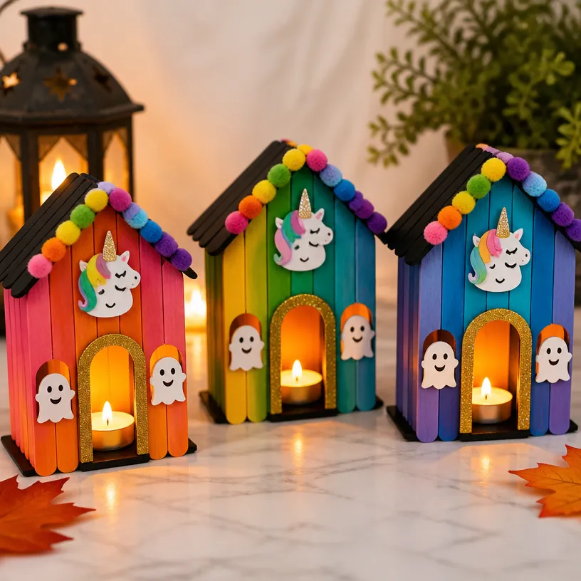 Rainbow Unicorn Haunted House Village Miniatures for DIY Decor 20 Rainbow Unicorn Haunted House Village Miniature DIY Decoration