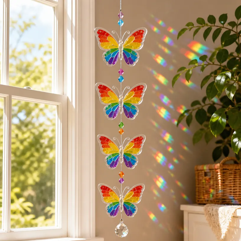 Prismatic Rainbow Butterfly Window Decor - Sparkling Hanging Ornament 22 Rainbow Prism Butterfly Window Chain - Sparkling Hanging Decor