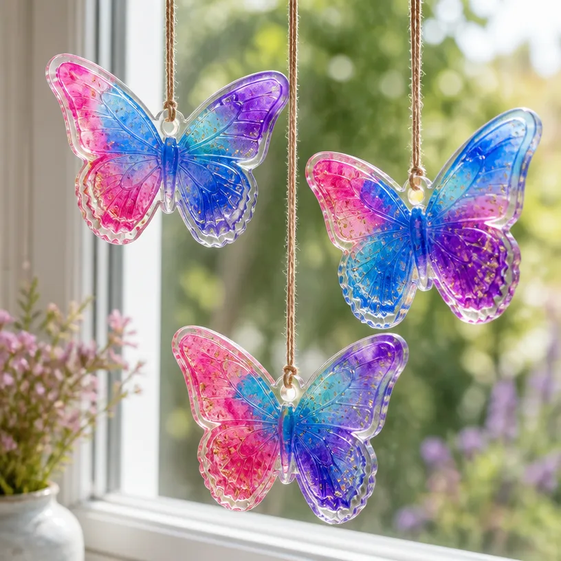 DIY Marble-Effect Glue Butterfly Suncatchers for Window Decor