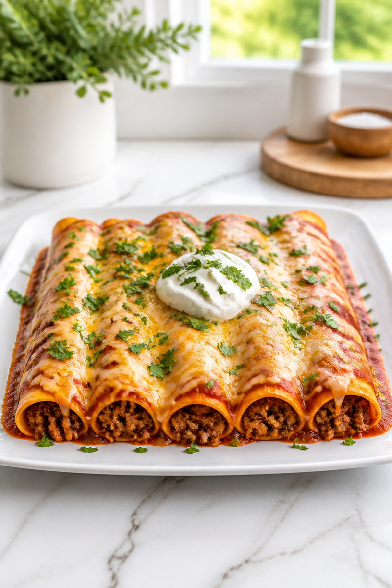 Cheesy Beef Enchiladas with Sauce