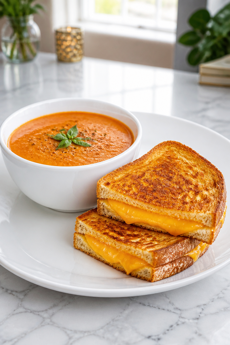 Creamy Tomato Soup with Grilled Cheese