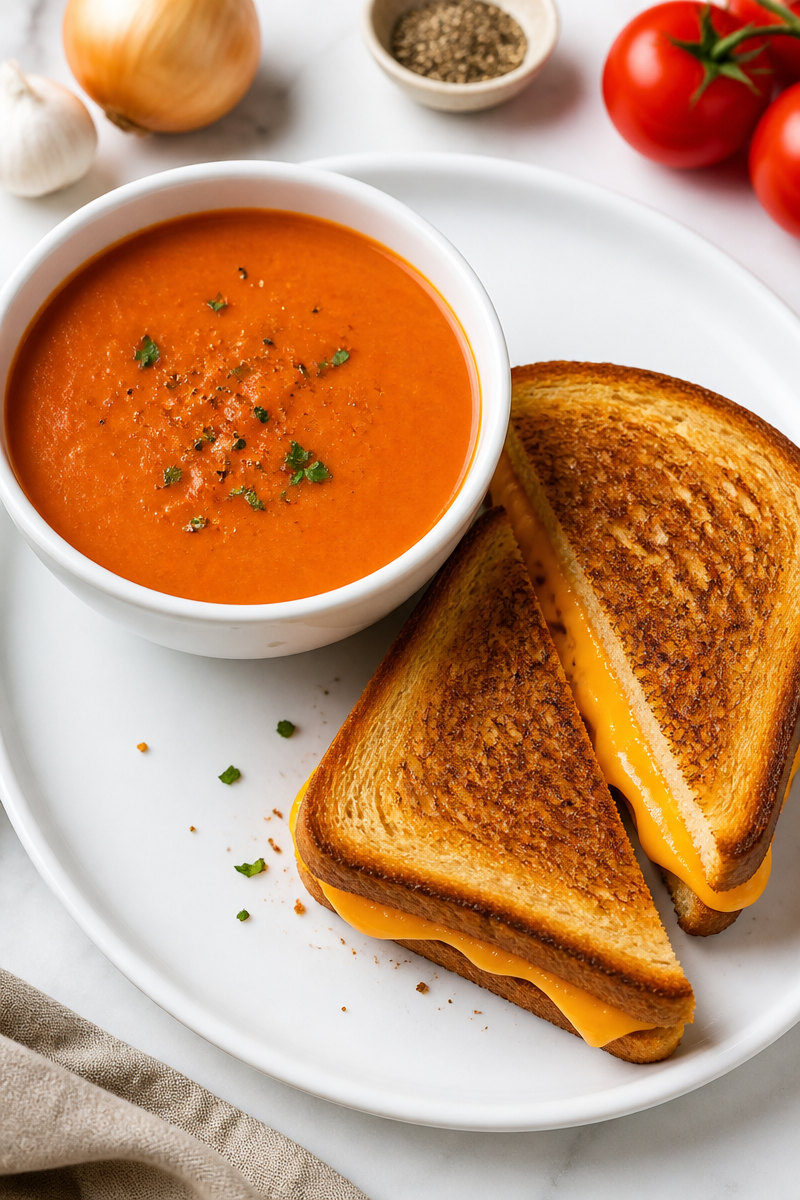 Creamy Tomato Soup with Grilled Cheese