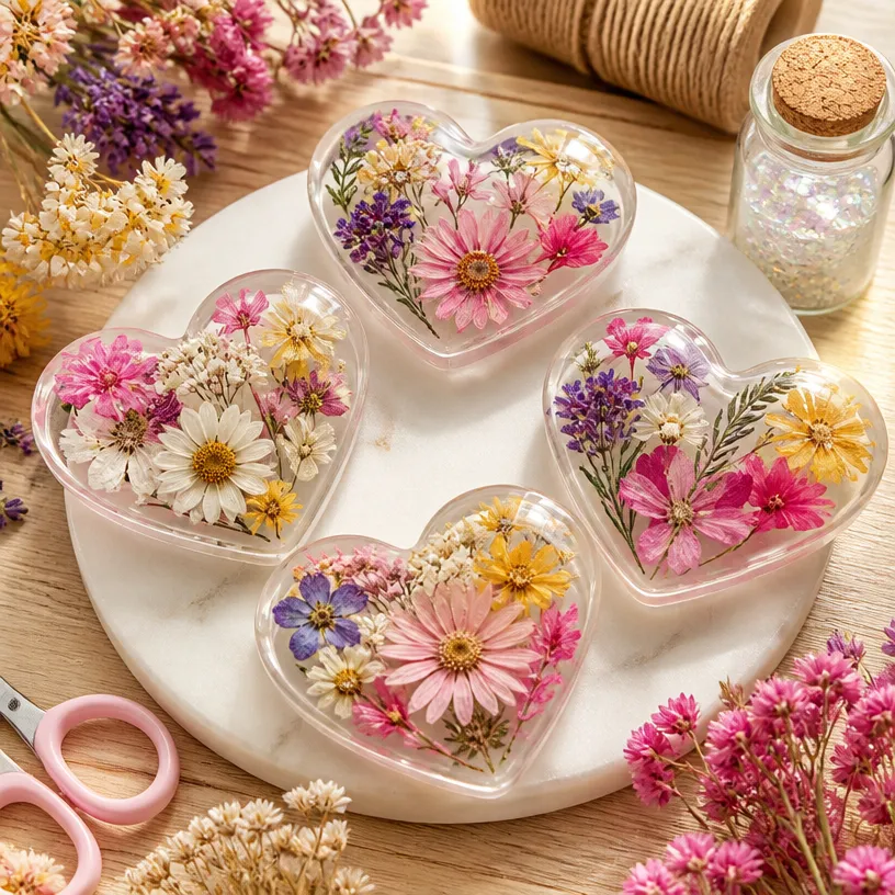 DIY Flower Hearts Craft Using Clear Glue 3 DIY Flower Hearts Craft with Transparent Glue