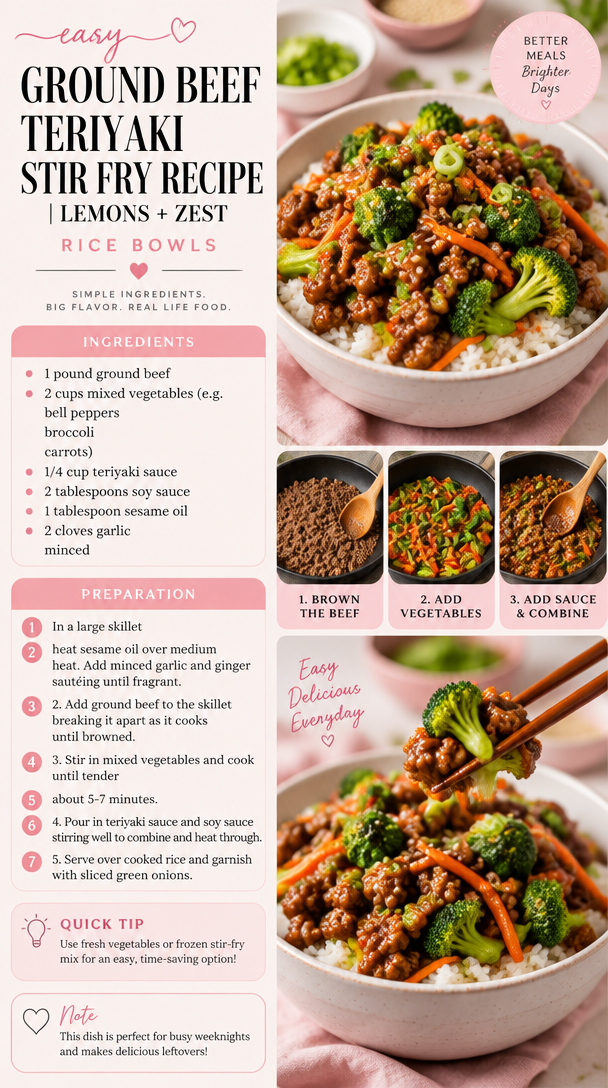 Easy Ground Beef Teriyaki Stir Fry Recipe | Lemons + Zest