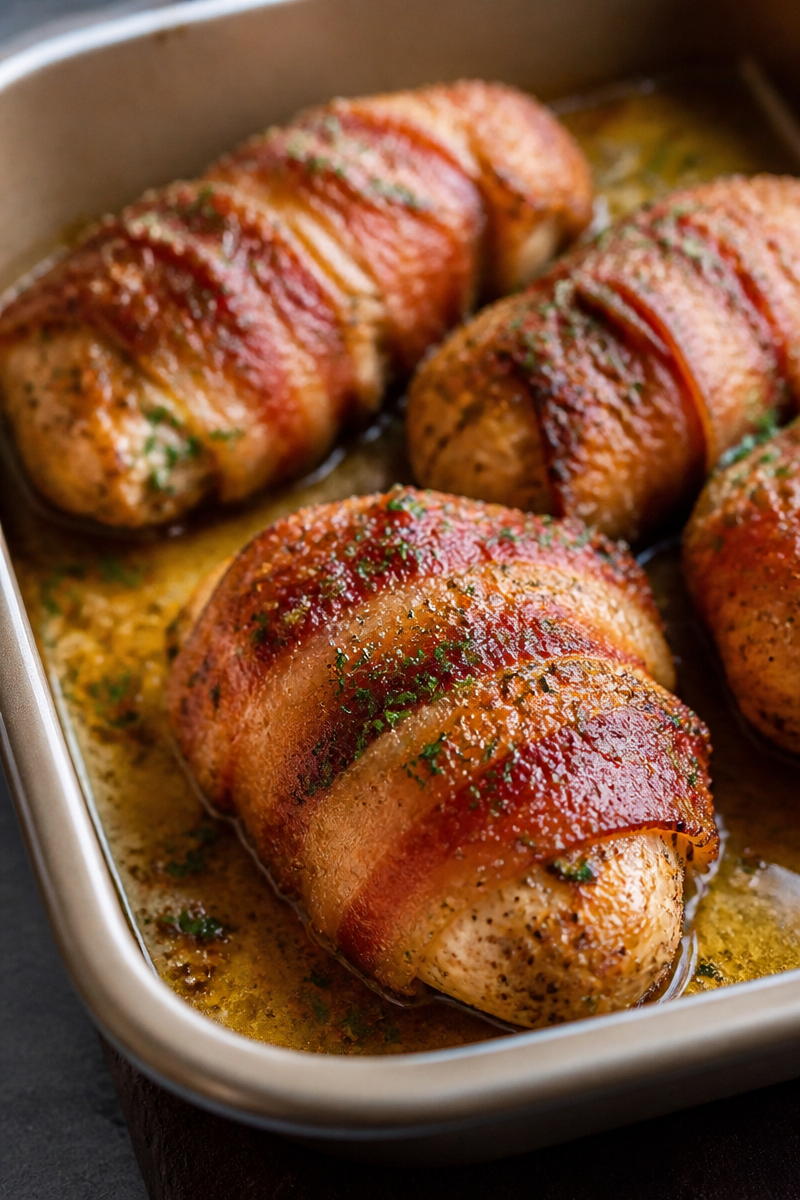 Bacon Wrapped Garlic Parmesan Chicken