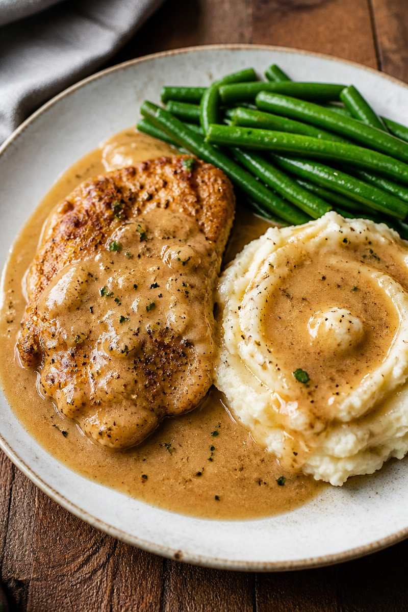 Creamy Garlic Chicken Recipe with Gravy and Mashed Potatoes | Creamy garlic chicken dinner, Garlic chicken and mashed potatoes, Saucy chicken and mushrooms