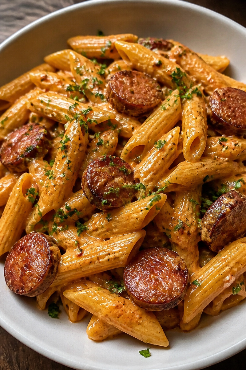 Creamy Spicy Cajun Sausage Pasta Quick Weeknight Dinner Idea