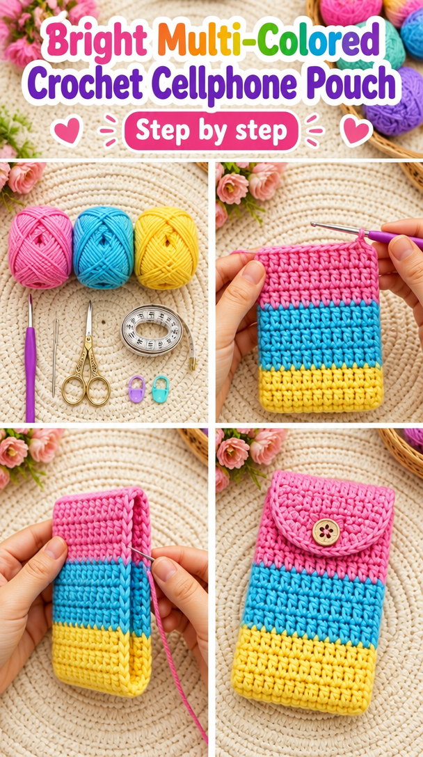 Bright Multi-Colored Crochet Cellphone Pouch 5 Multi Colored Crochet Cellphone Pouch