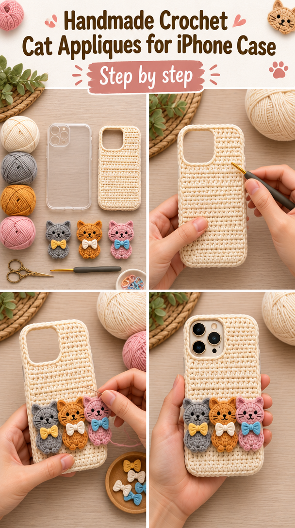 Handmade Crochet Cat Appliques for iPhone Case 5 Handmade Crochet Cat Appliques iPhone Case
