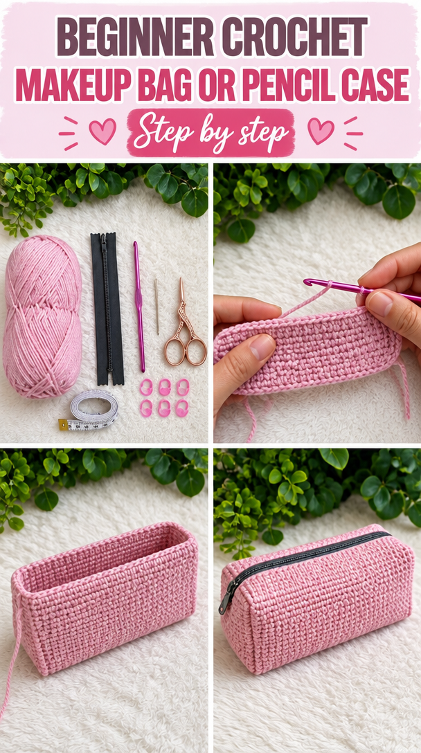 Beginner Crochet Makeup Bag or Pencil Case 5 Beginner Crochet Makeup Bag or Pencil Case