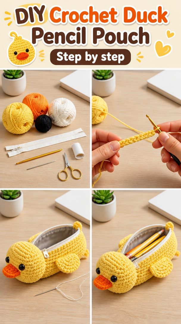 DIY Crochet Duck Pencil Pouch 5 Crochet Duck Pencil Pouch Tutorial