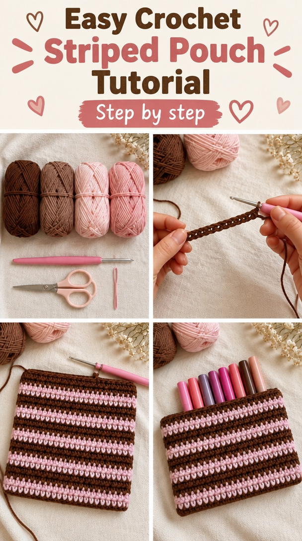Easy Crochet Striped Pouch Tutorial 5 Crochet a Striped Pouch: Easy Tutorial