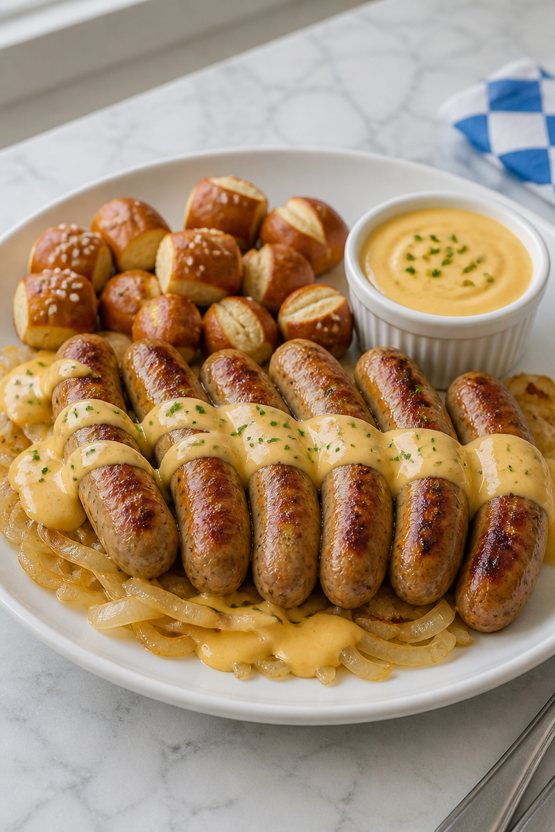 Oktoberfest Bratwurst Beer Cheese Skillet