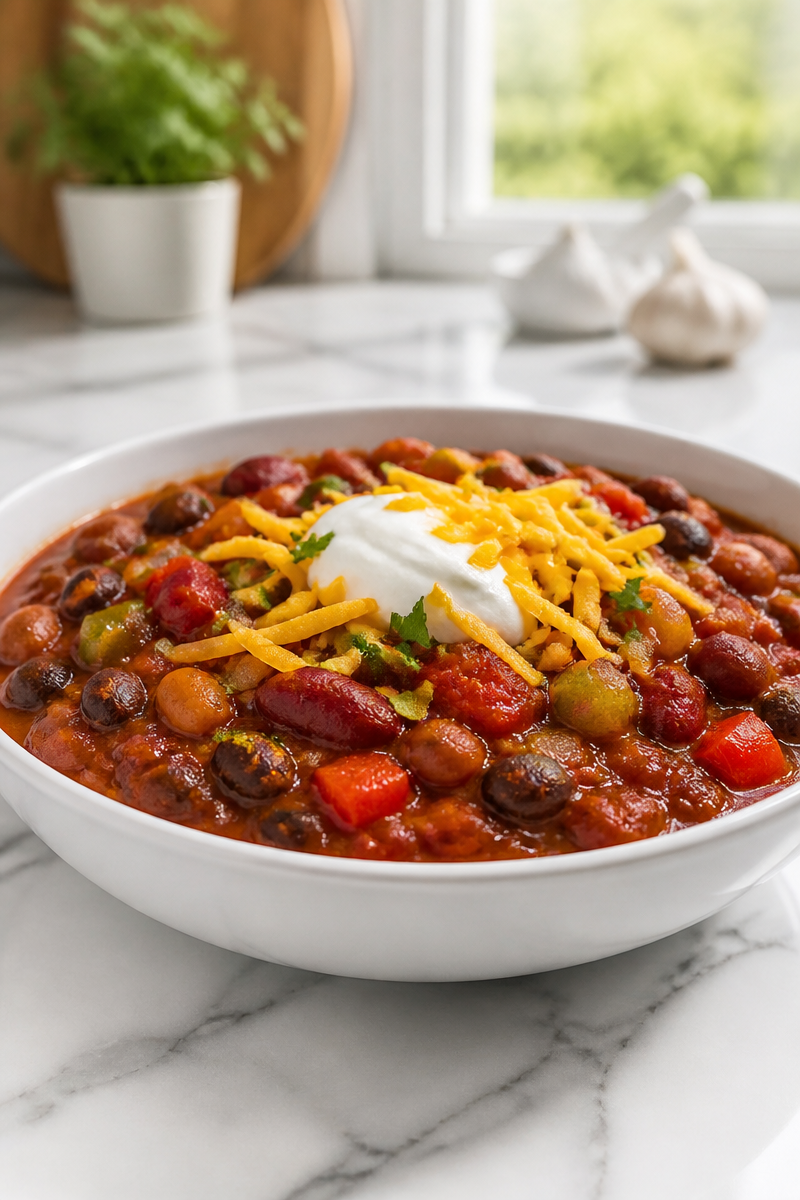 Slow Cooker Vegetarian Three Bean Chili