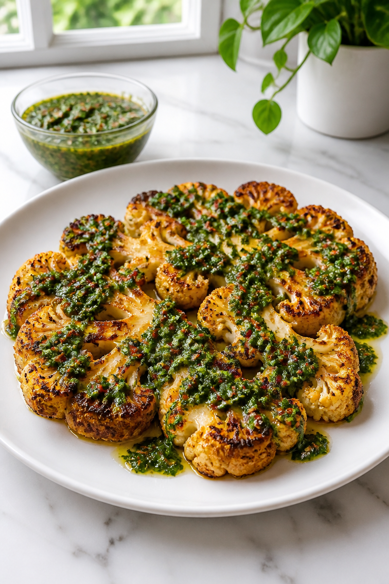 Roasted Cauliflower Steak Chimichurri Sauce