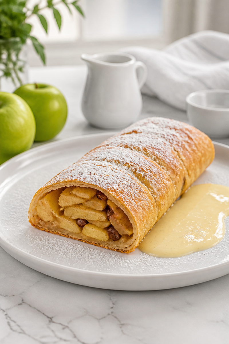 Bavarian Apple Strudel Vanilla Sauce