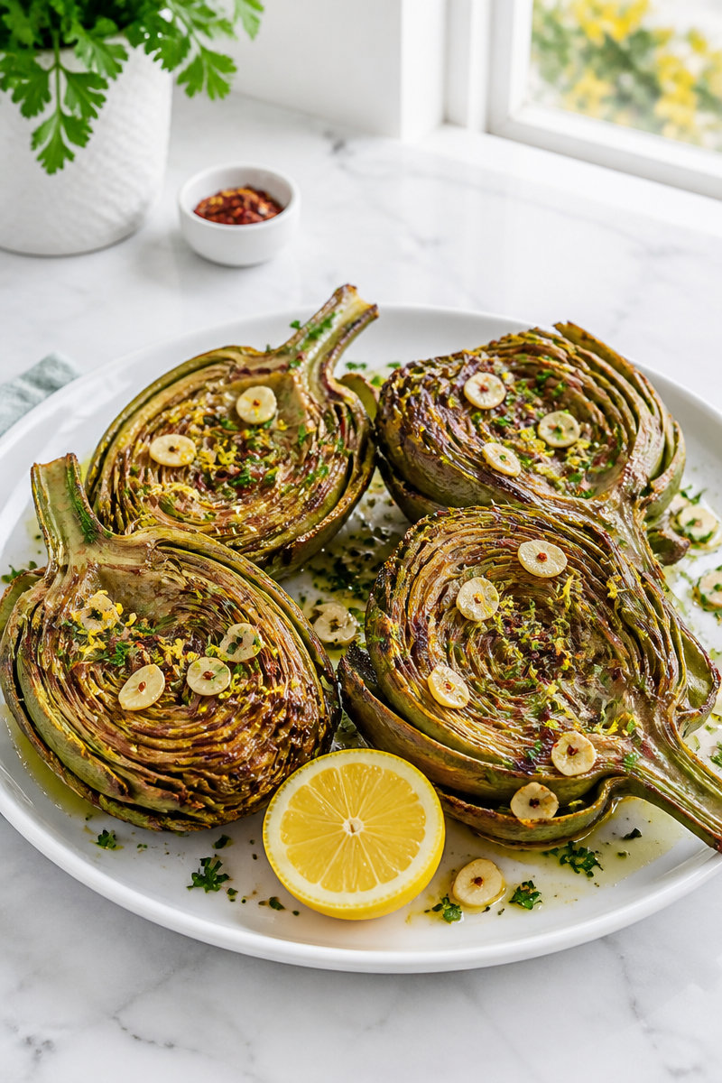 Roasted Artichoke Lemon Garlic Skillet