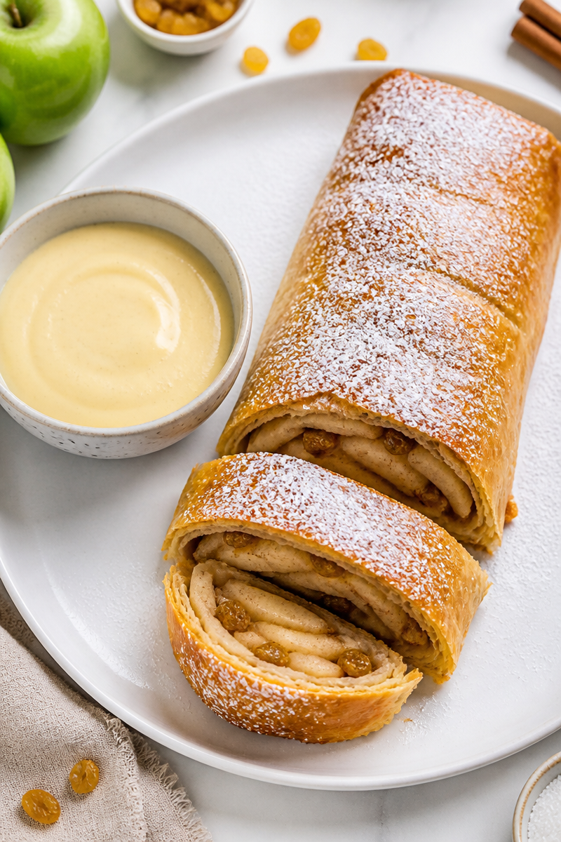 Bavarian Apple Strudel Vanilla Sauce