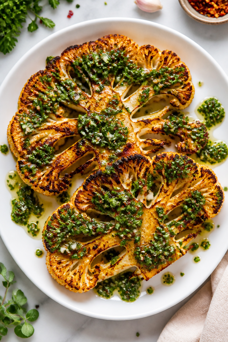 Roasted Cauliflower Steak Chimichurri Sauce