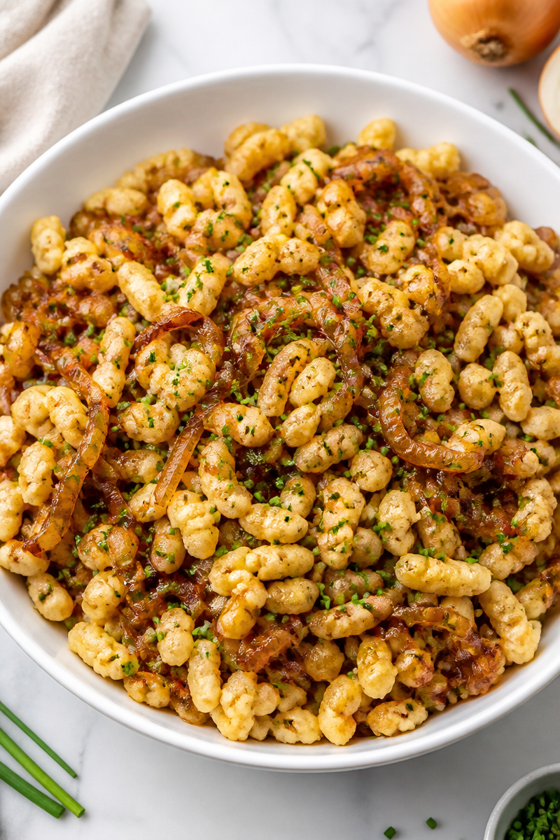Buttery German Spaetzle Caramelized Onion