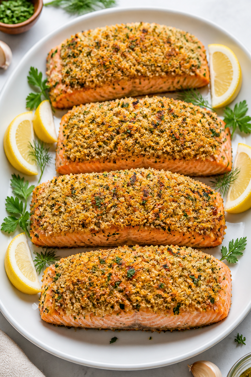 Baked Salmon Fillet Dijon Herb Crust
