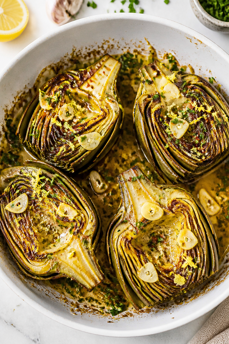 Roasted Artichoke Lemon Garlic Skillet