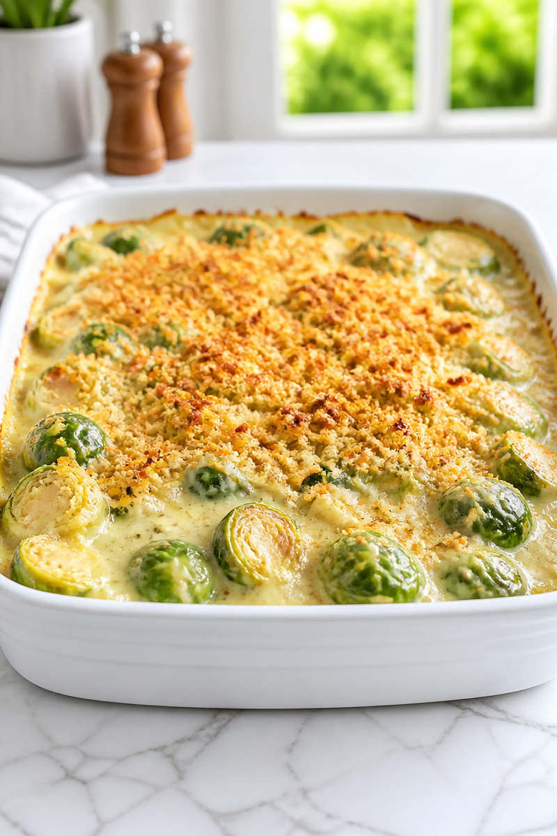 Brussels Sprout Gratin Parmesan Cream