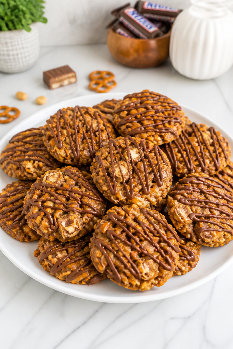 No Bake Snickers Pretzel Cookie