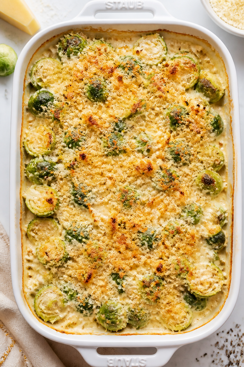 Brussels Sprout Gratin Parmesan Cream