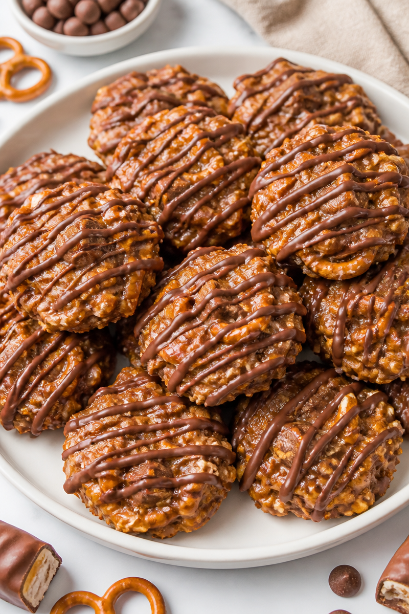 No Bake Snickers Pretzel Cookie