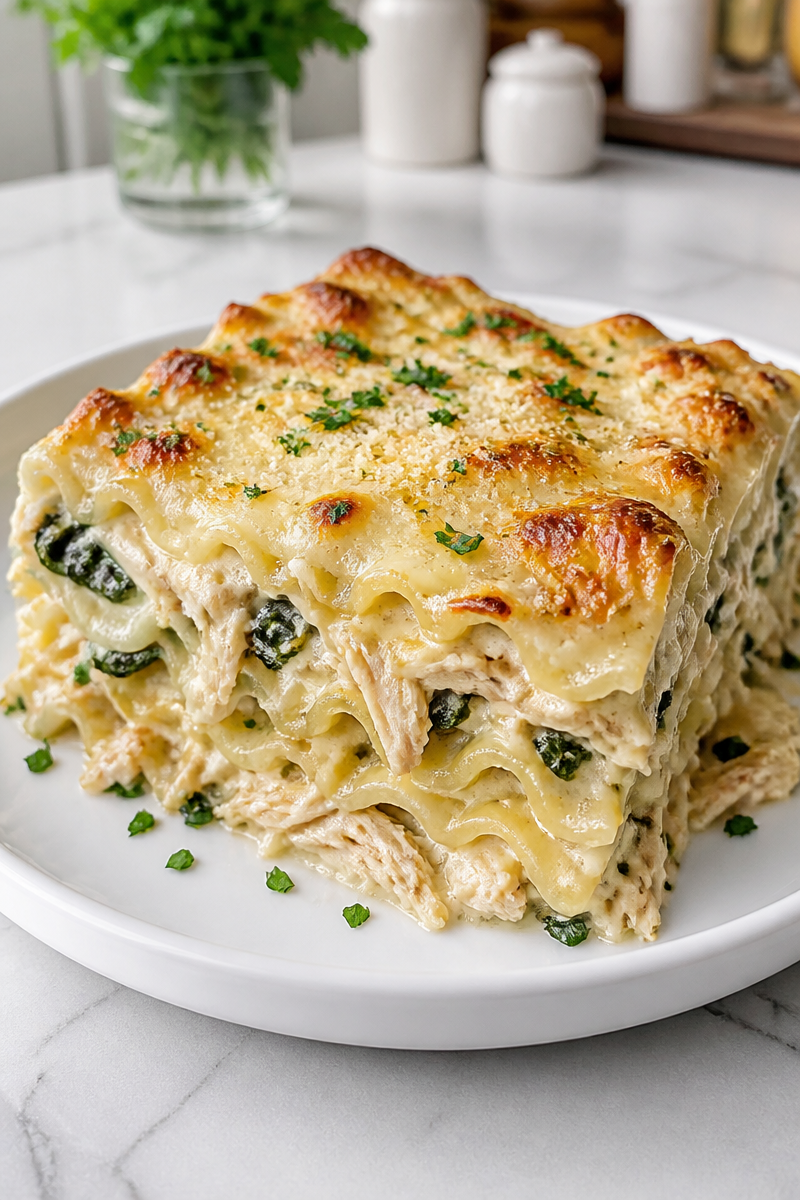 Cheesy Baked Chicken Alfredo Lasagna