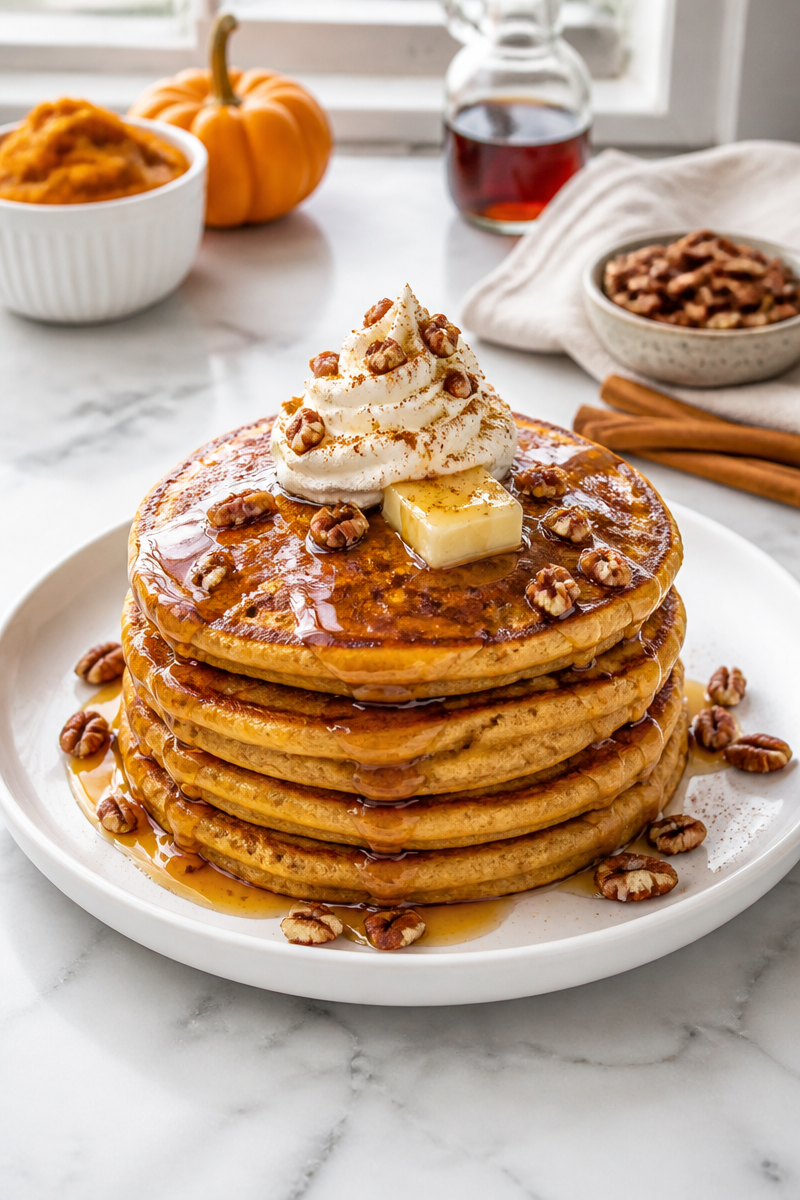 Fluffy Pumpkin Spice Pancake Stack