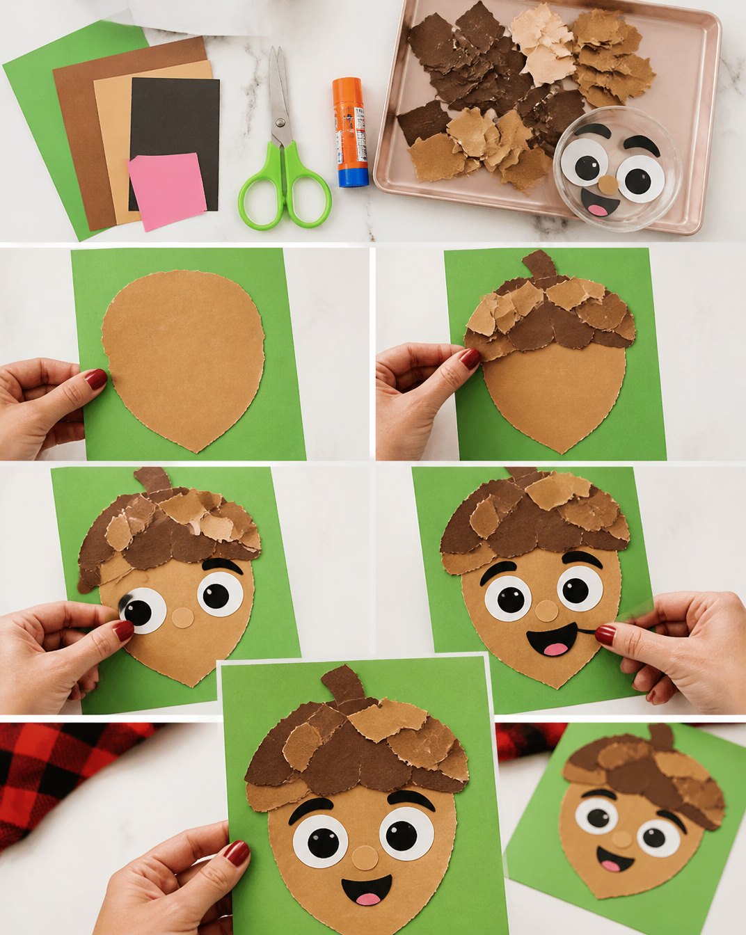 Torn Paper Acorn Craft For Kids [Free Template]