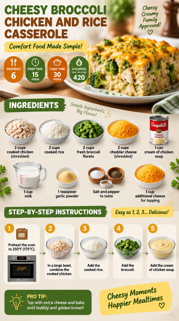 Cheesy Broccoli Chicken and Rice Casserole