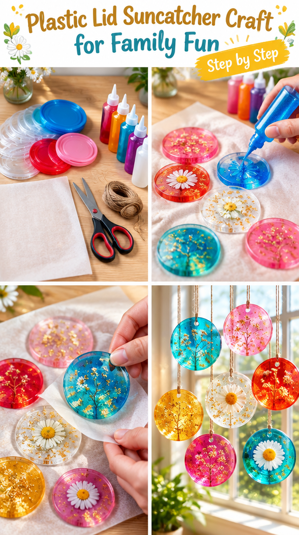 Easy Plastic Lid Glue Suncatcher Craft for Colorful Family Fun