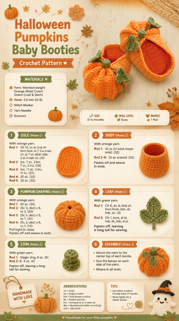 Halloween Pumpkins Baby Booties Crochet Pattern