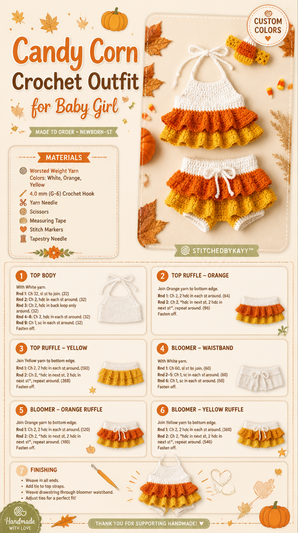 Candy Corn Crochet Outfit for Baby Girl