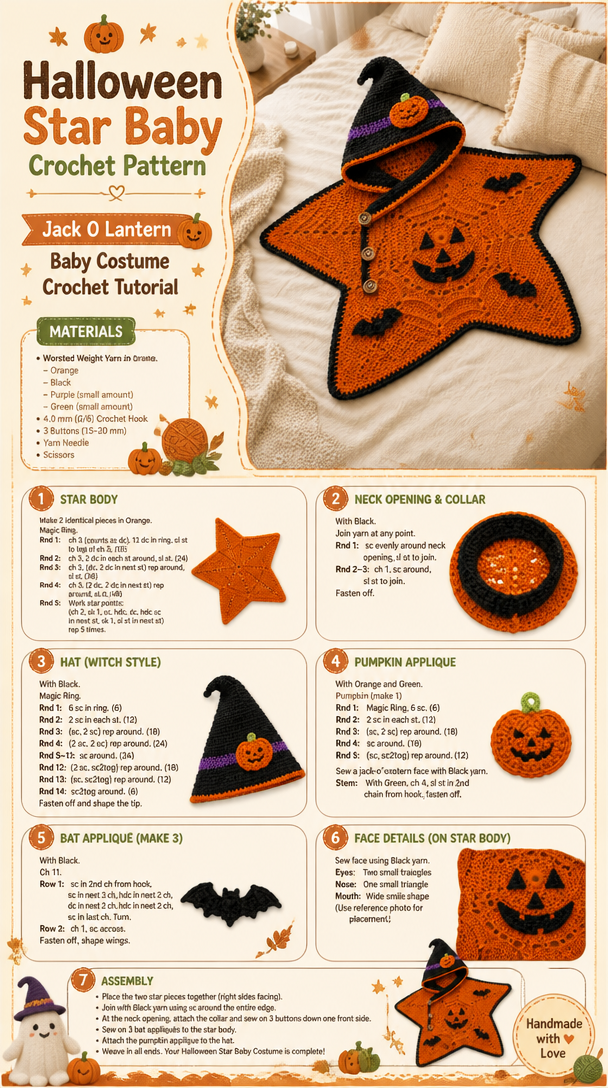 Halloween Star Baby Crochet Pattern and Jack O Lantern Baby Costume Crochet Tutorial